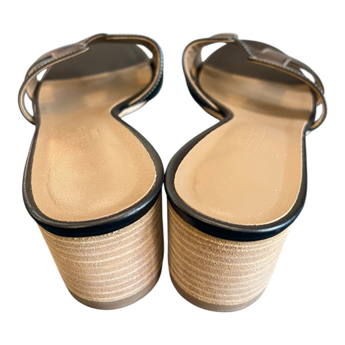 Black Leather Hermes Heeled Sandals
