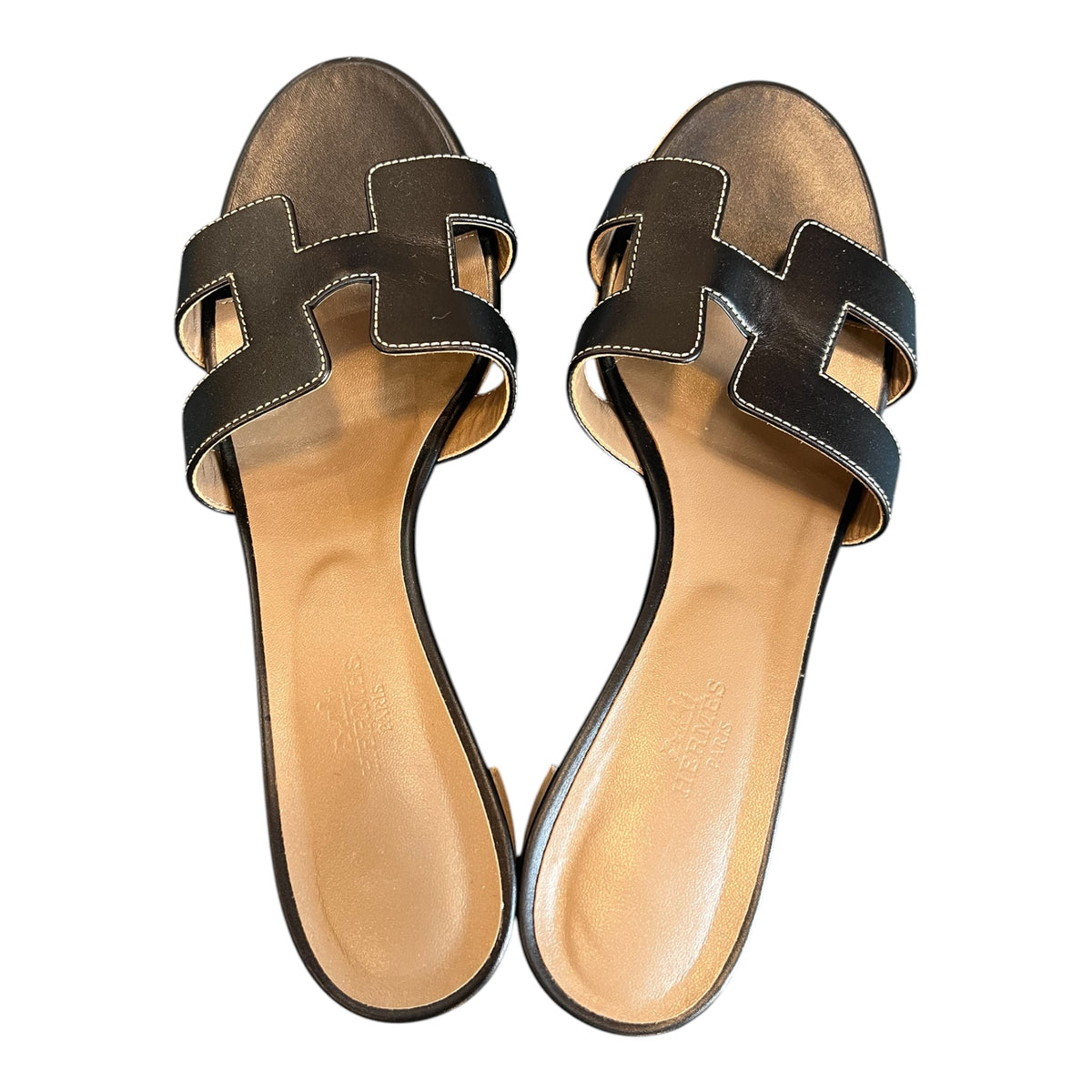 Black Leather Hermes Heeled Sandals