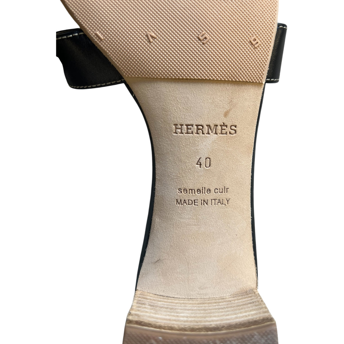 Black Leather Hermes Heeled Sandals