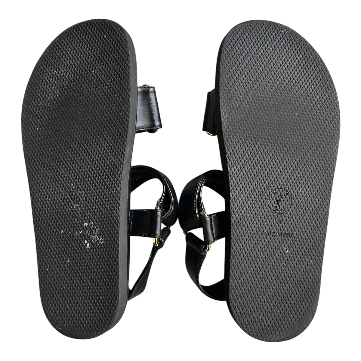 Louis Vuitton Black Leather Flip-Flops with LV Logo