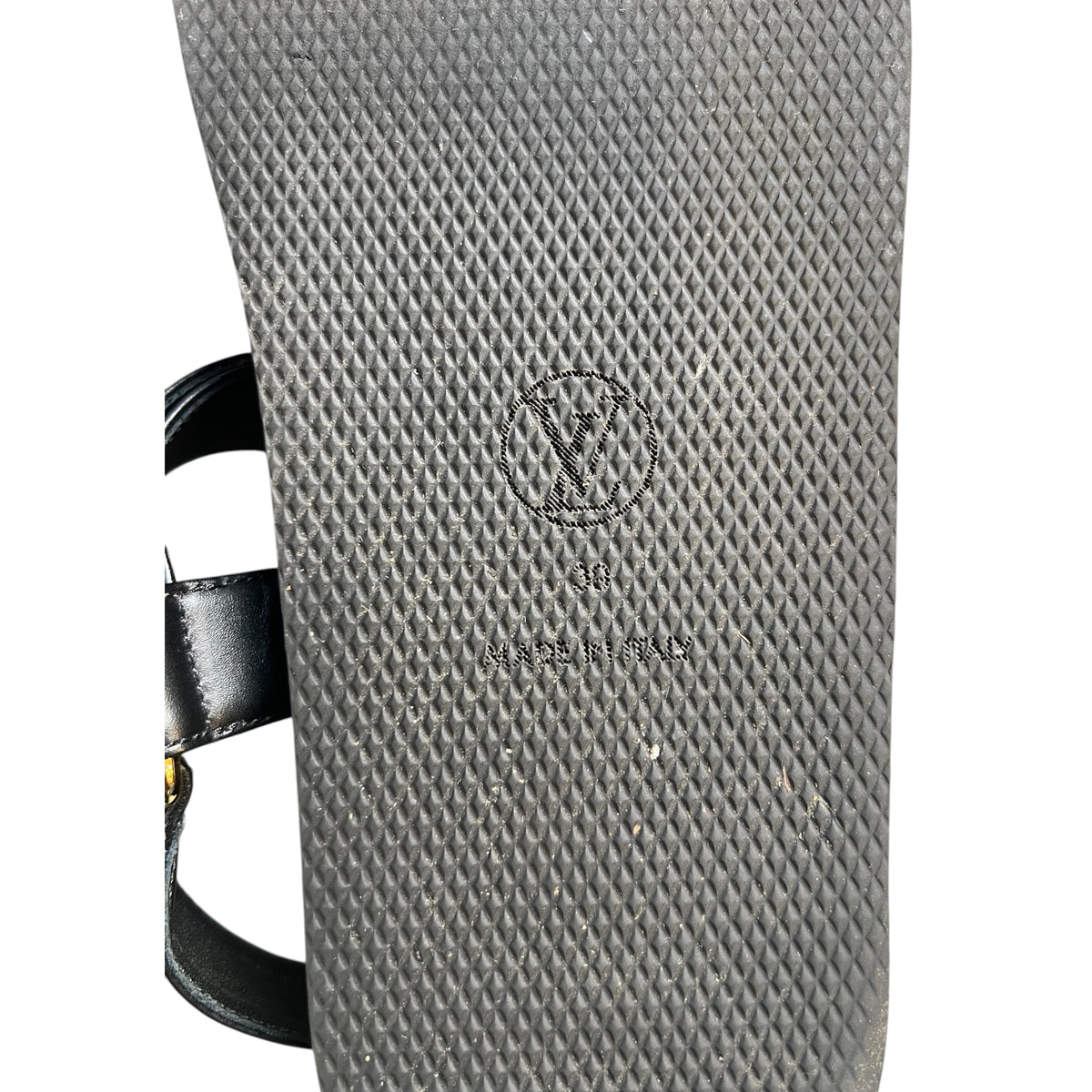 Louis Vuitton Black Leather Flip-Flops with LV Logo