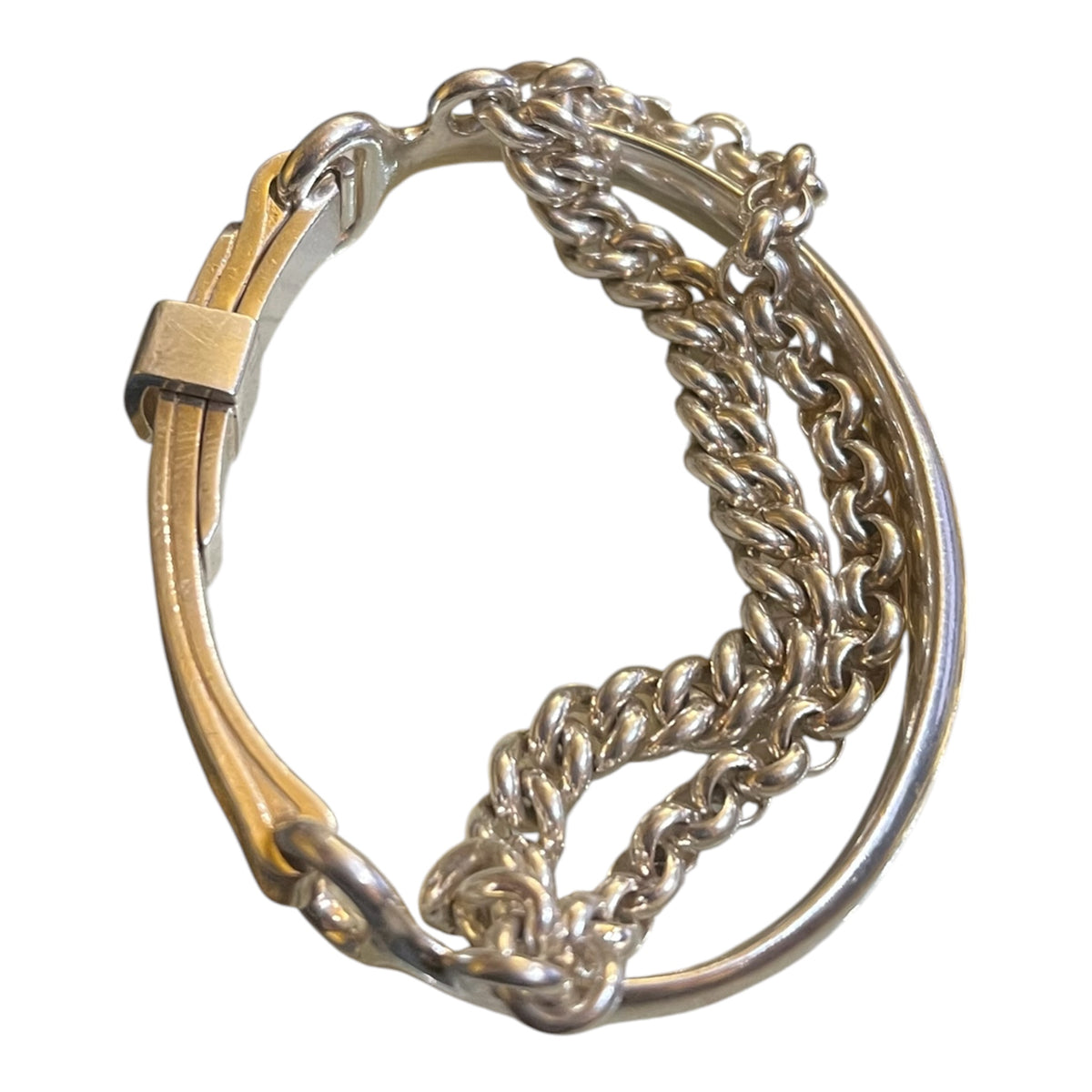 Silver-Toned Hermès Bracelet with Double Chain