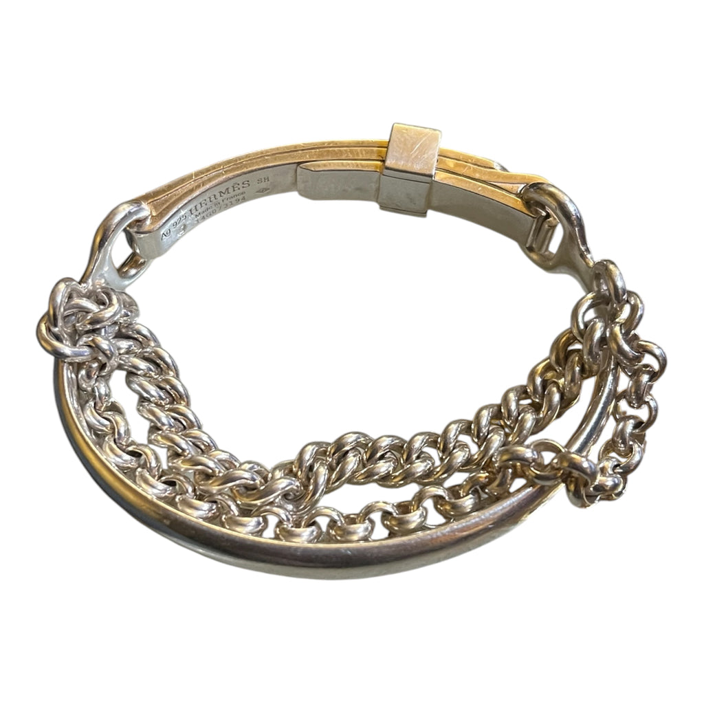 Silver-Toned Hermès Bracelet with Double Chain