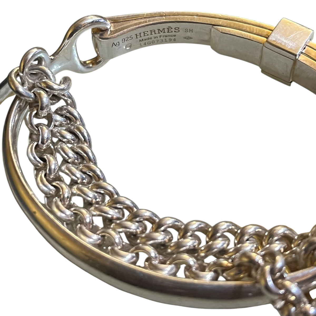 Silver-Toned Hermès Bracelet with Double Chain