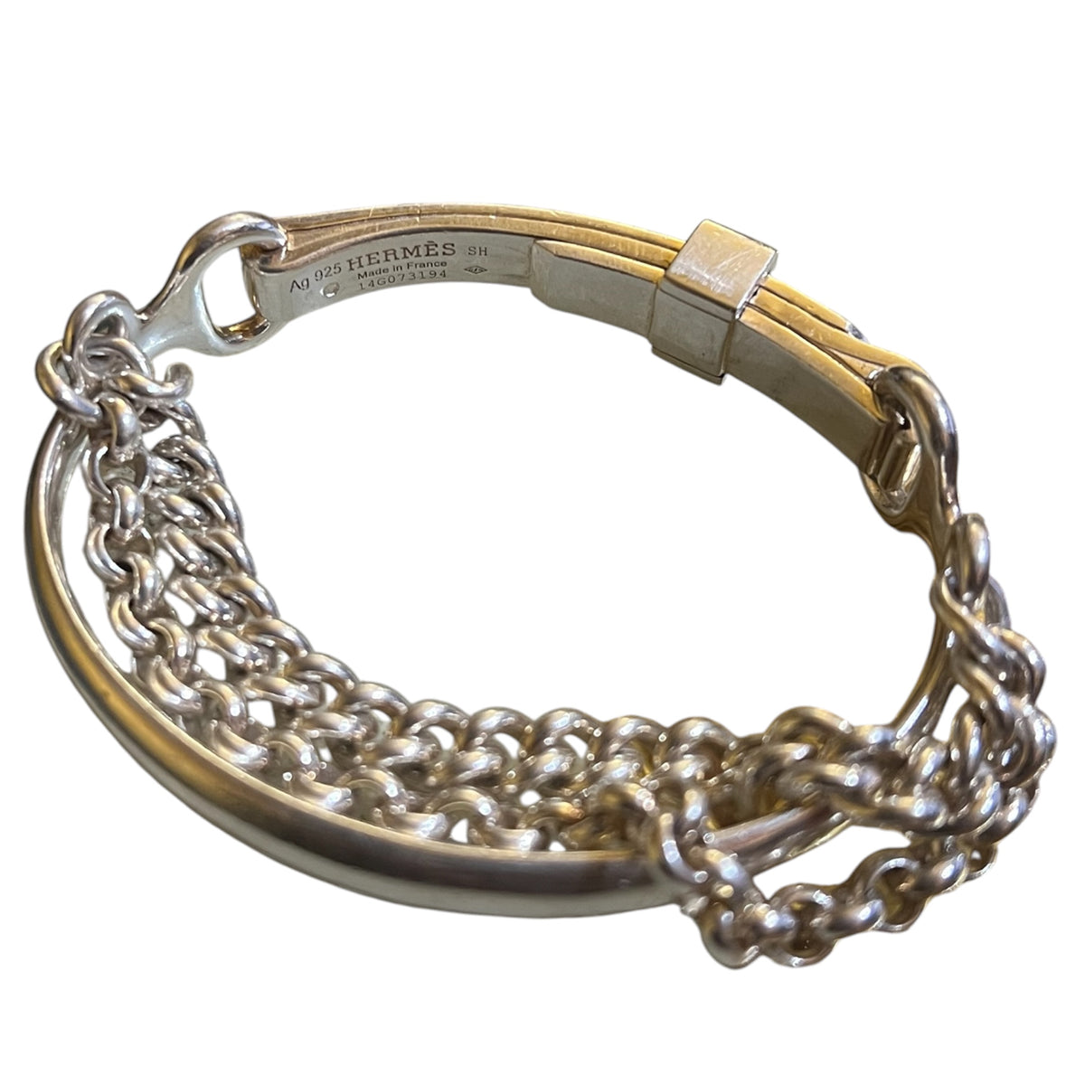 Silver-Toned Hermès Bracelet with Double Chain