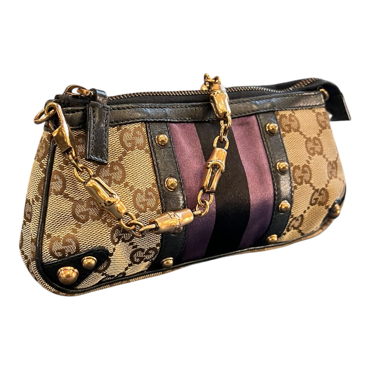 Gucci GG Canvas Web Studded Clutch