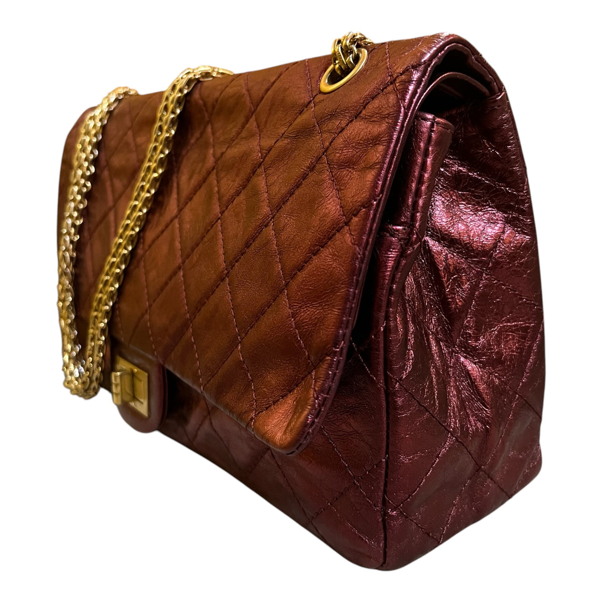 2008 Chanel Quilted Metallic Lambskin Reissue 2.55 Double Flap 227 Handbag