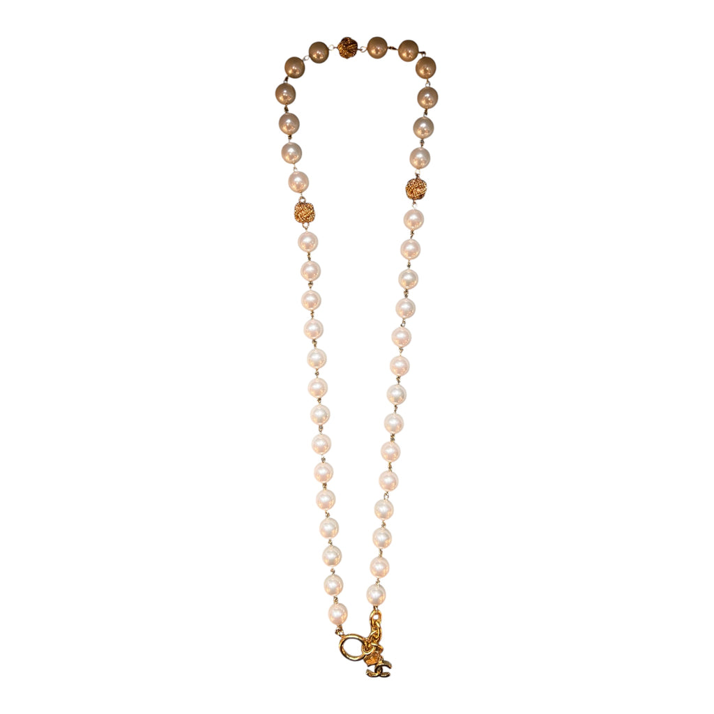 Chanel CC Gold-Plated and Faux Pearl Necklace