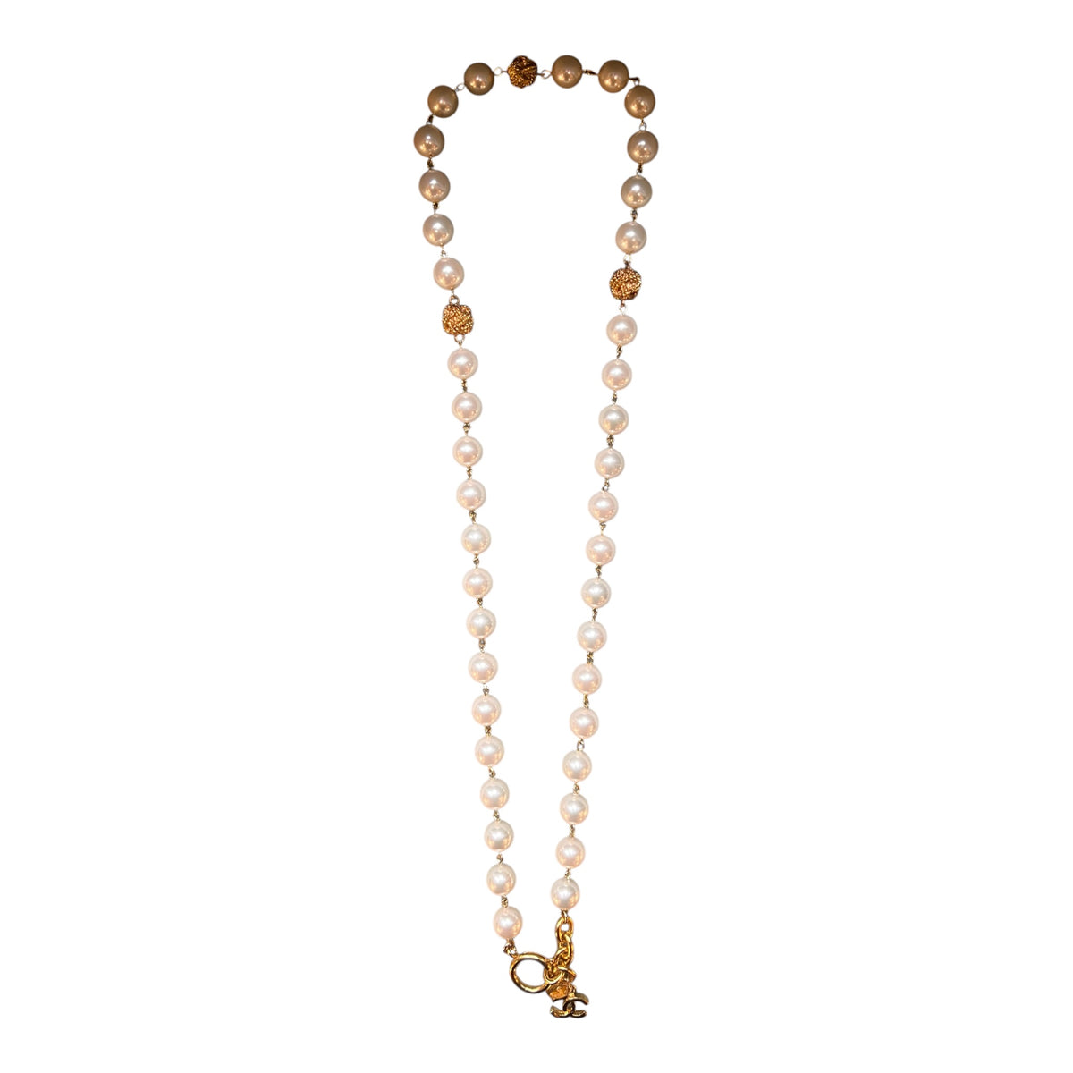 Chanel CC Gold-Plated and Faux Pearl Necklace