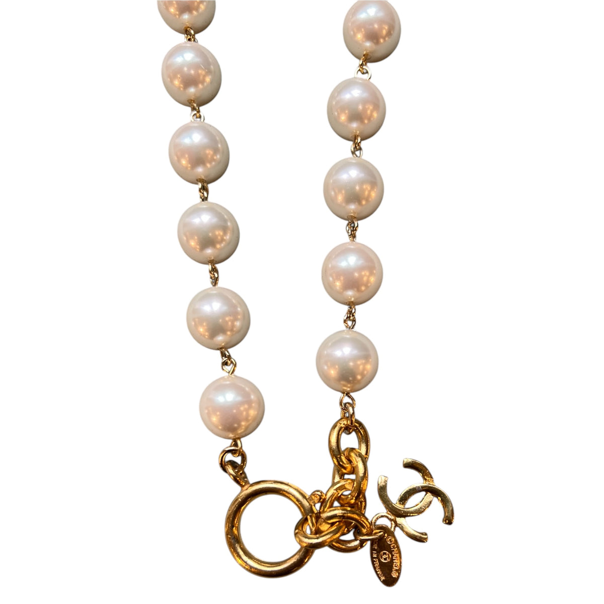 Chanel CC Gold-Plated and Faux Pearl Necklace