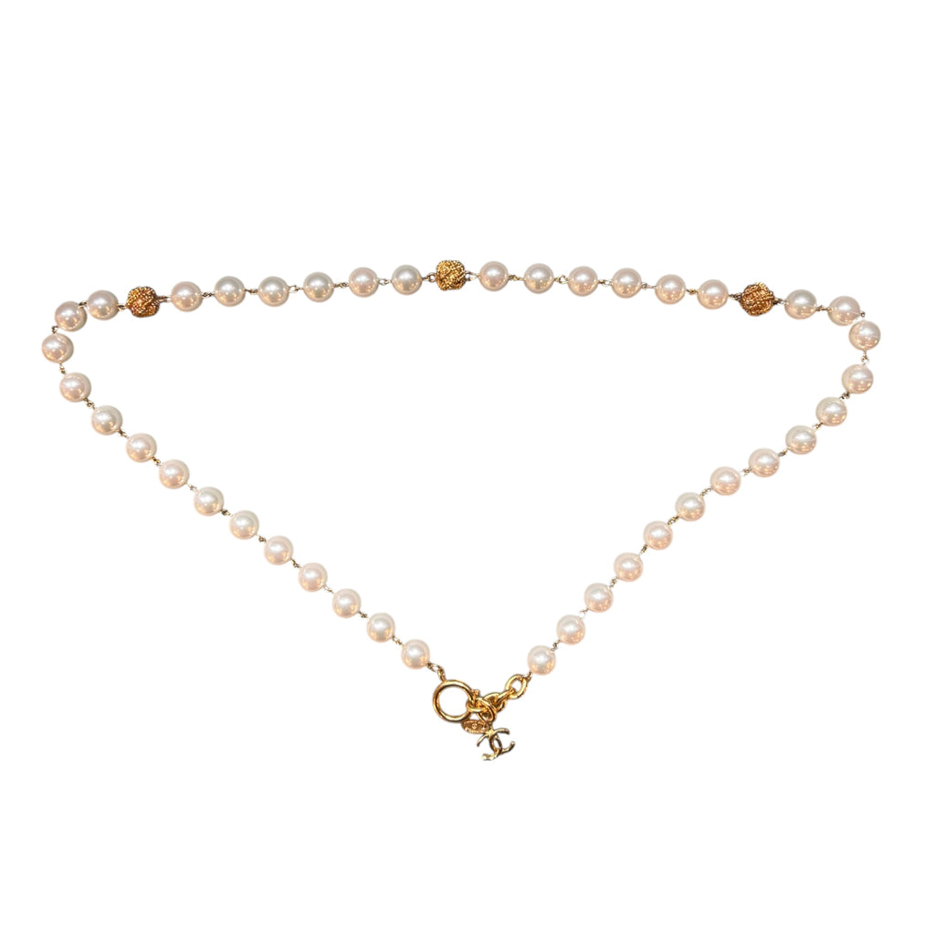 Chanel CC Gold-Plated and Faux Pearl Necklace