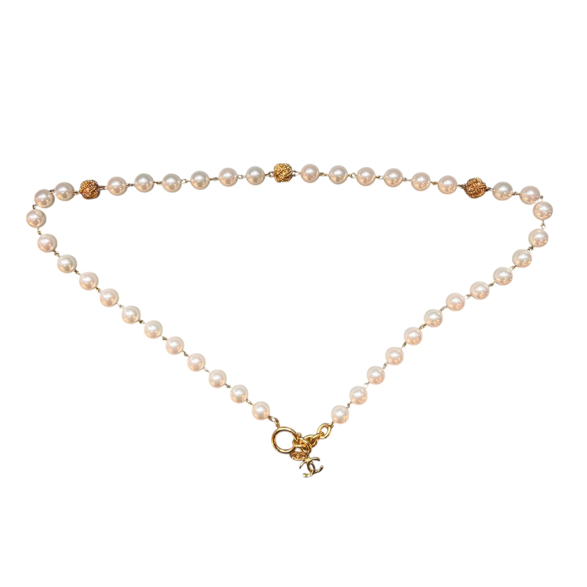 Chanel CC Gold-Plated and Faux Pearl Necklace