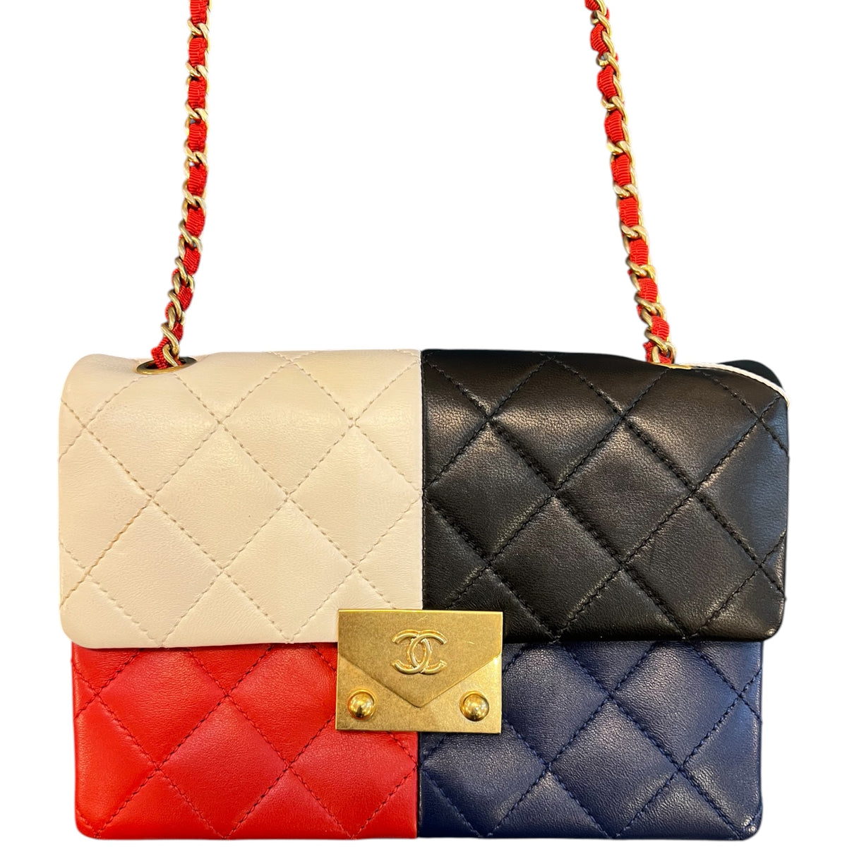 2016 Chanel Quilted Lambskin Colorblock Pagoda Flap