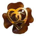Chanel CC Gold-Plated and Resin Clover Heart Pin Brooch