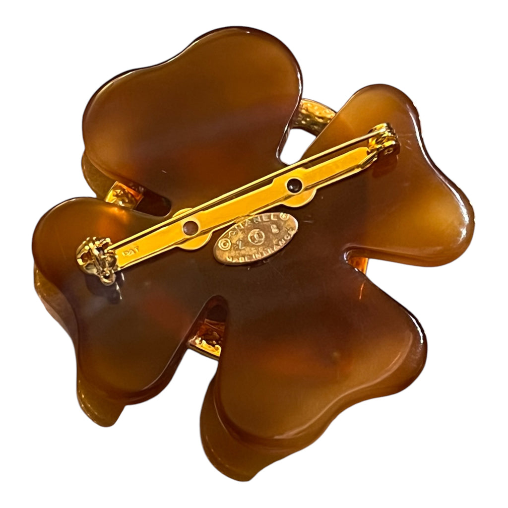 Chanel CC Gold-Plated and Resin Clover Heart Pin Brooch