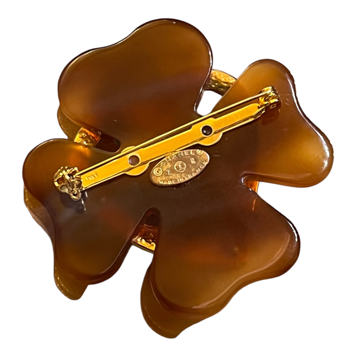 Chanel CC Gold-Plated and Resin Clover Heart Pin Brooch