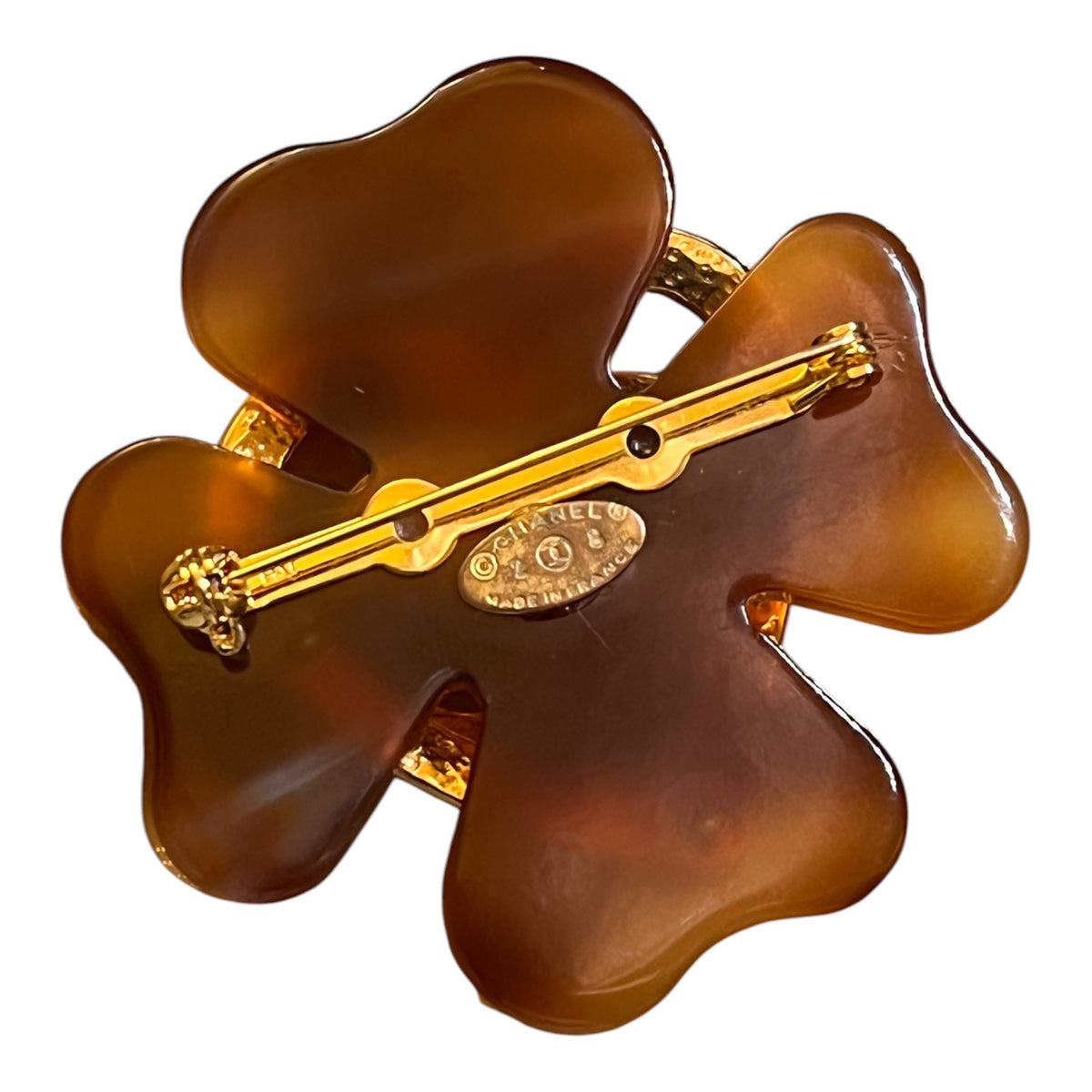 Chanel CC Gold-Plated and Resin Clover Heart Pin Brooch