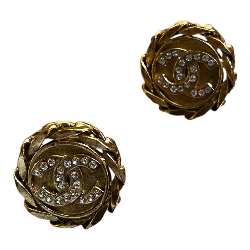 Chanel CC Gold-Plated Rhinestone Clip-On Earrings