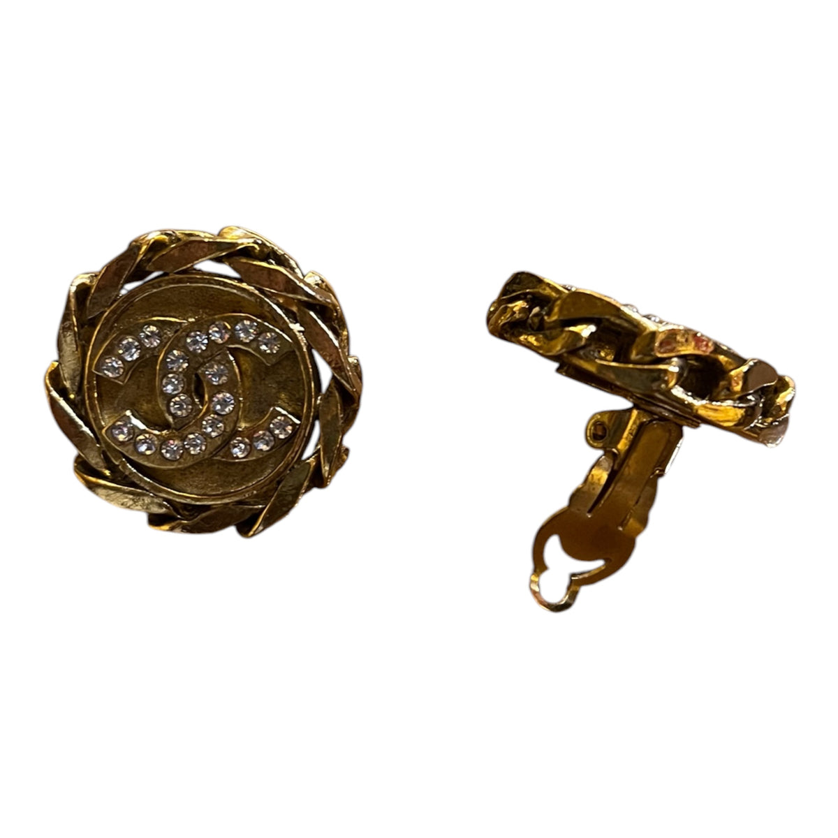Chanel CC Gold-Plated Rhinestone Clip-On Earrings