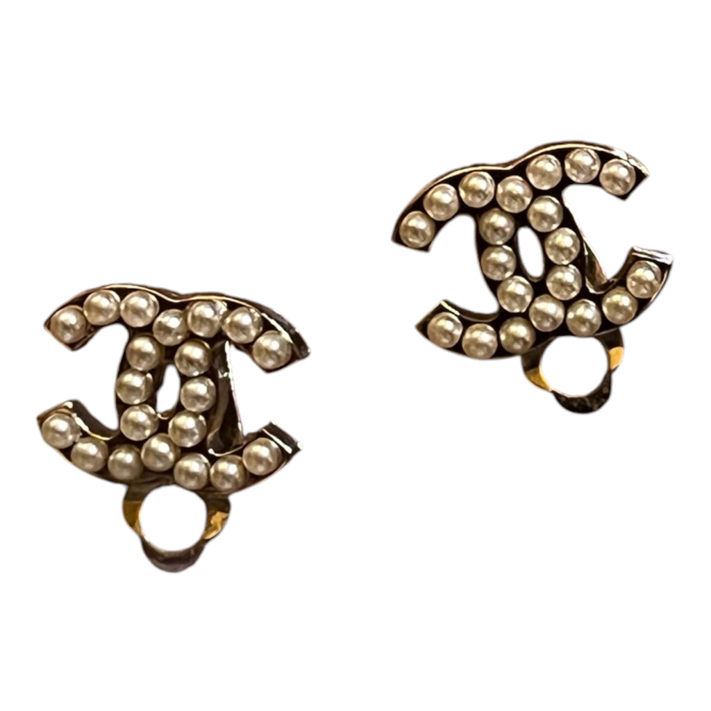 Chanel CC Gold-Plated Faux Pearl Clip-On Earrings