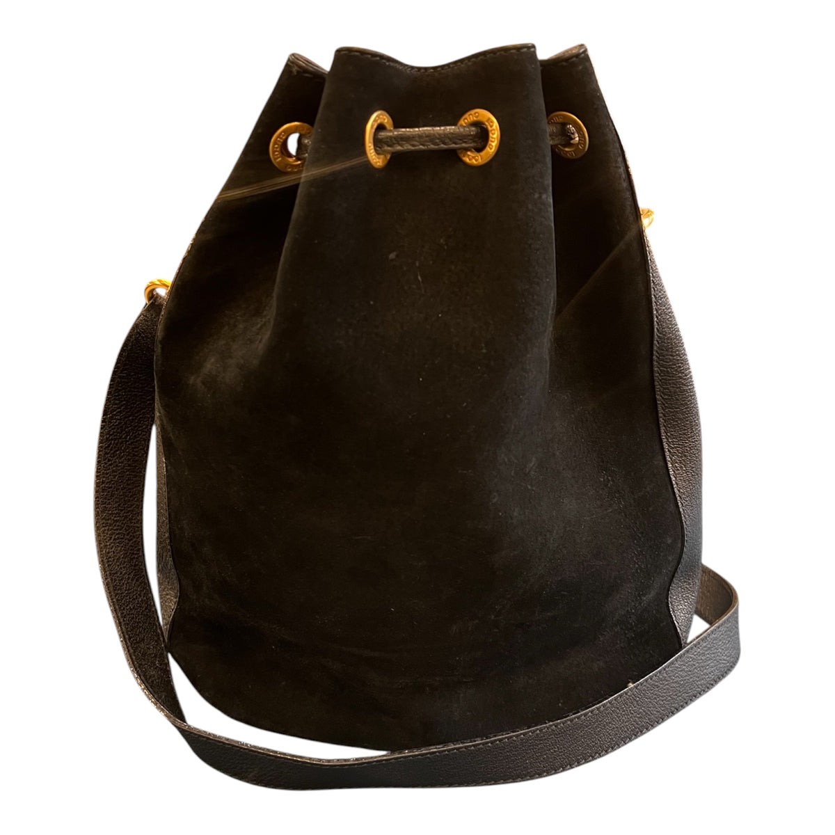 Gucci Suede Bamboo Drawstring Bucket Bag