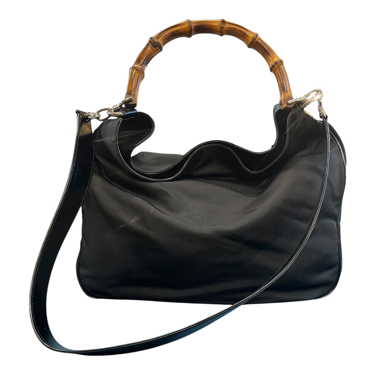 Gucci Nylon Bamboo Satchel Handbag