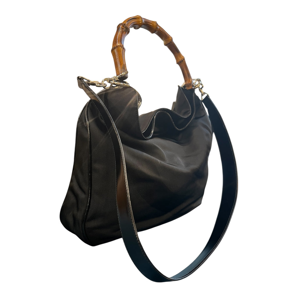 Gucci Nylon Bamboo Satchel Handbag