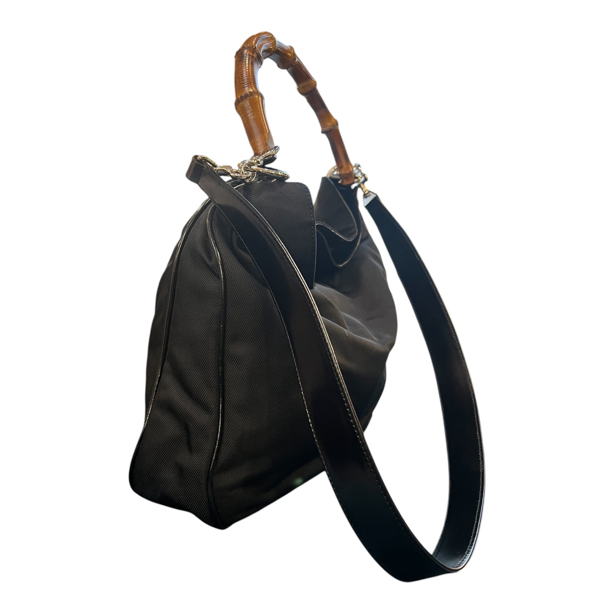 Gucci Nylon Bamboo Satchel Handbag