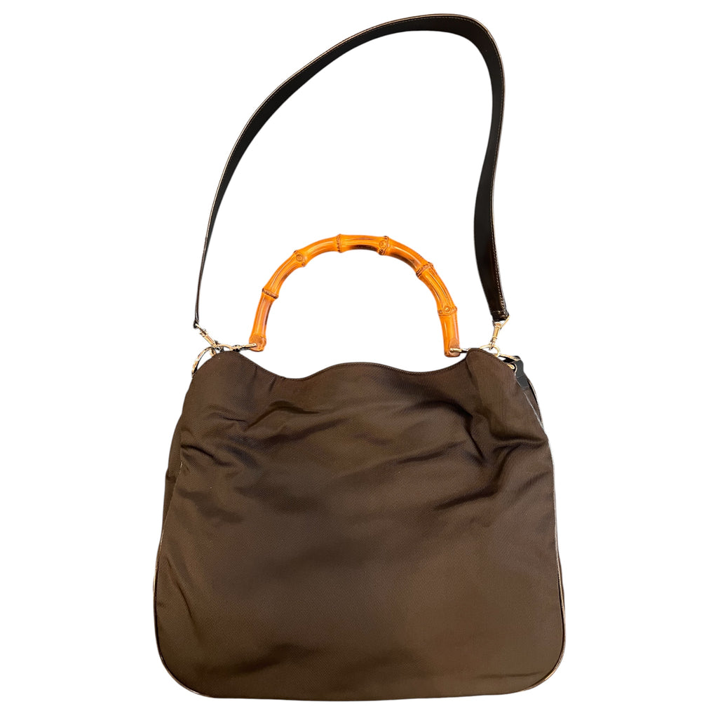 Gucci Nylon Bamboo Satchel Handbag