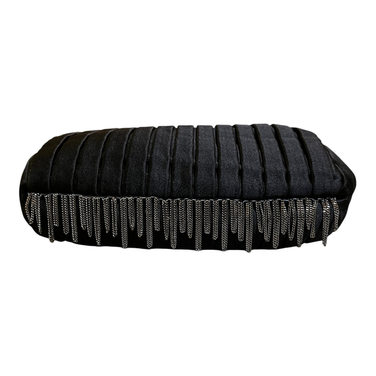 2006 Chanel Pleated Satin Frame Pearl Chain Fringe Shoulder Bag