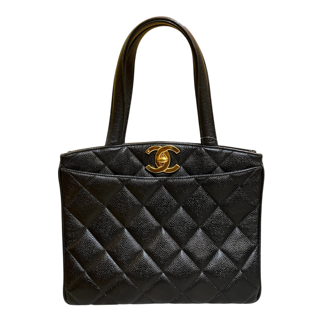 1994 Chanel CC Quilted Caviar Turnlock Handbag
