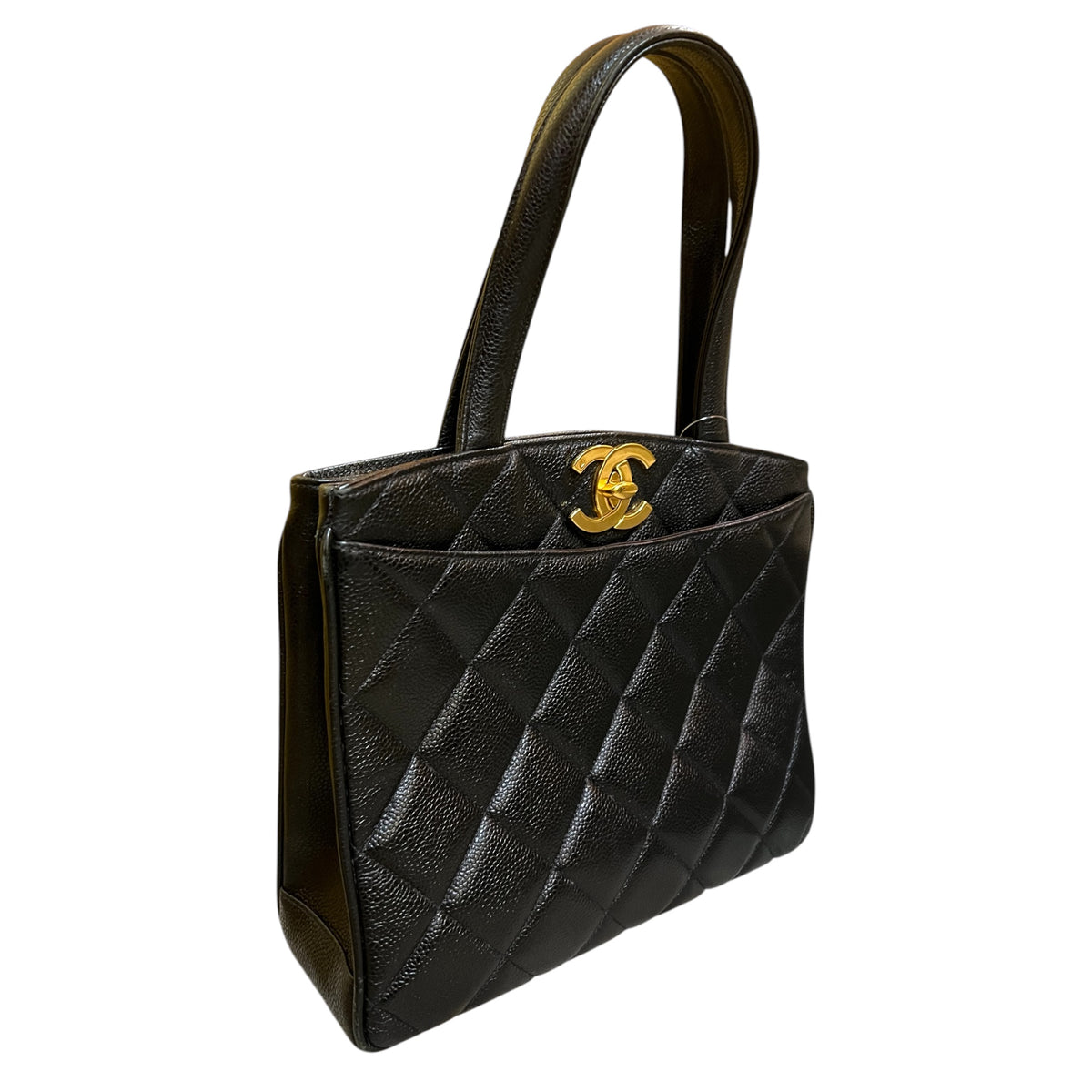 1994 Chanel CC Quilted Caviar Turnlock Handbag