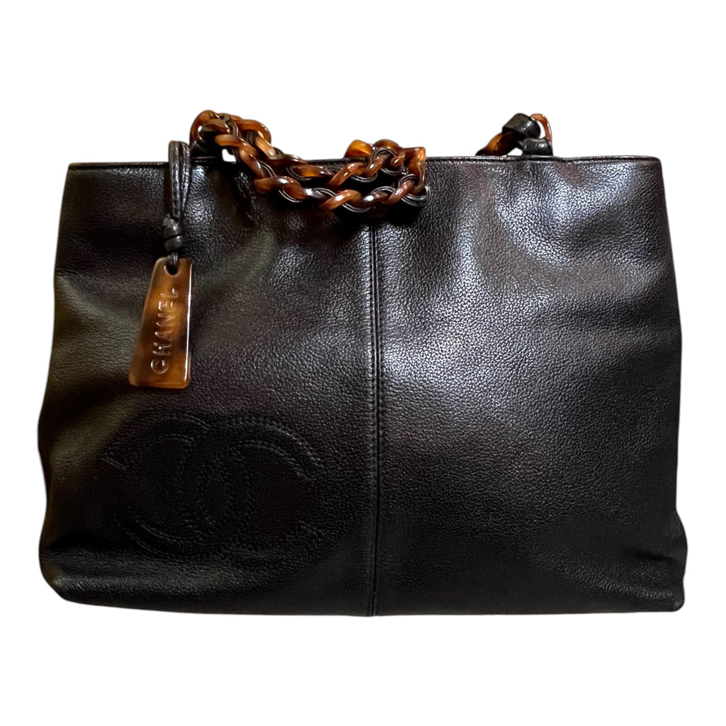1997 Chanel CC Calfskin Tortoiseshell Chain Tote