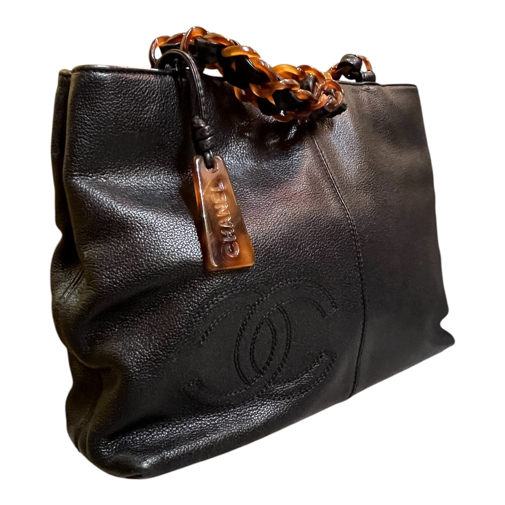 1997 Chanel CC Calfskin Tortoiseshell Chain Tote