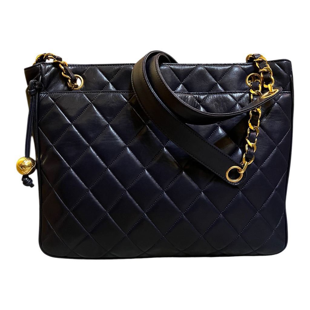 1994 Chanel Quilted Bicolor Lambskin Coco Ball Chain Tote