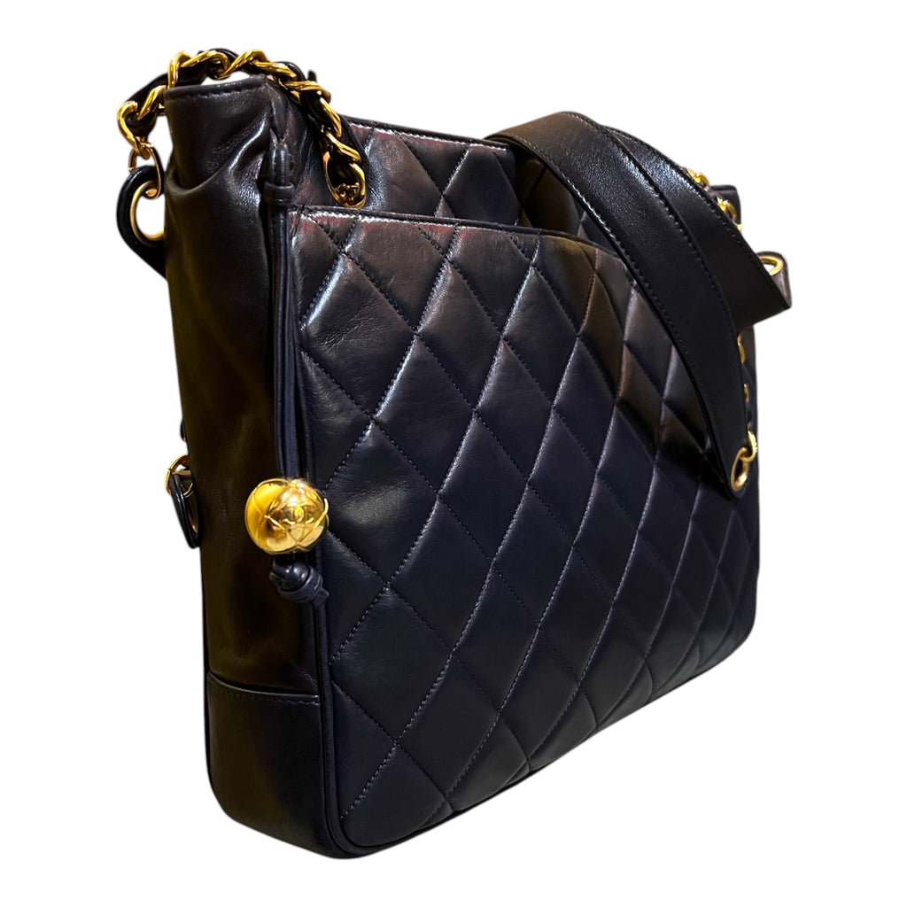 1994 Chanel Quilted Bicolor Lambskin Coco Ball Chain Tote