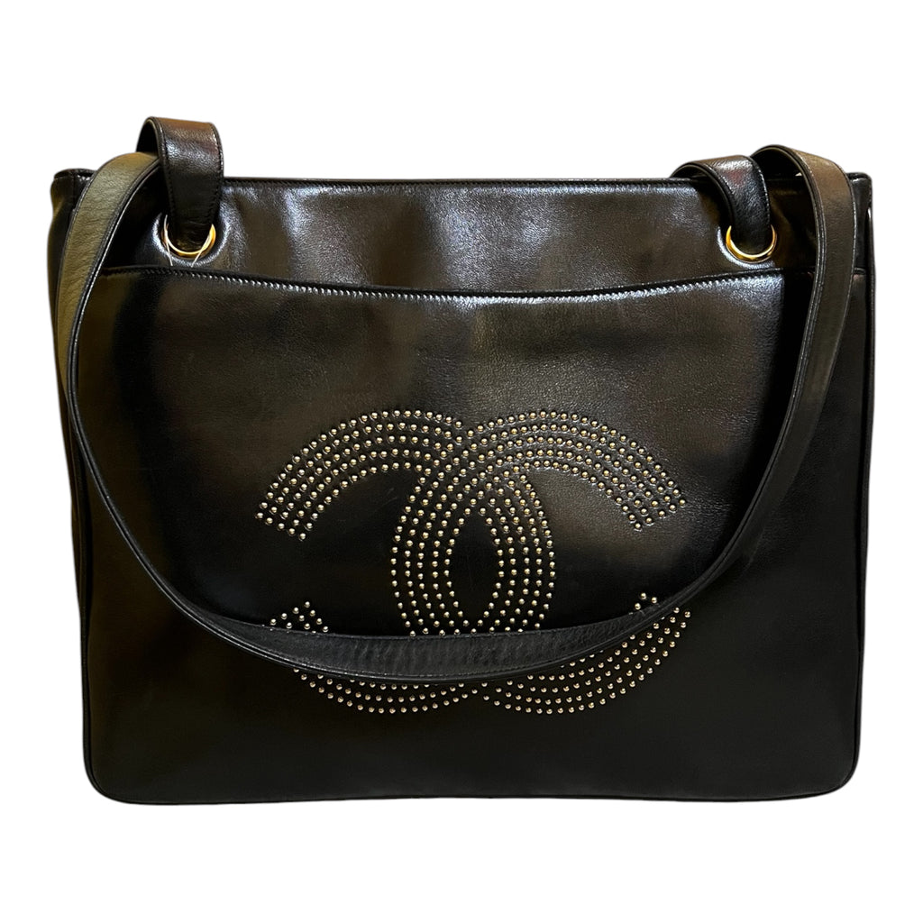 1991 Chanel Lambskin CC Studded Logo Tote