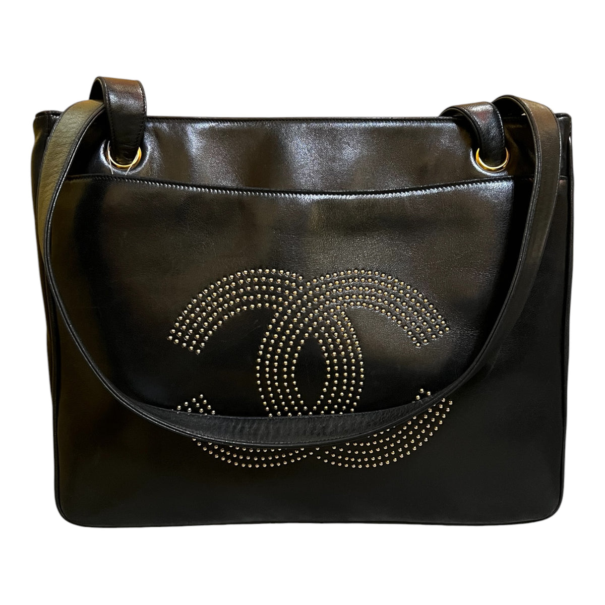 1991 Chanel Lambskin CC Studded Logo Tote