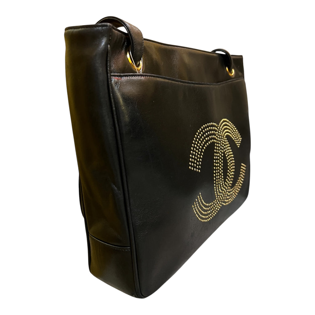 1991 Chanel Lambskin CC Studded Logo Tote