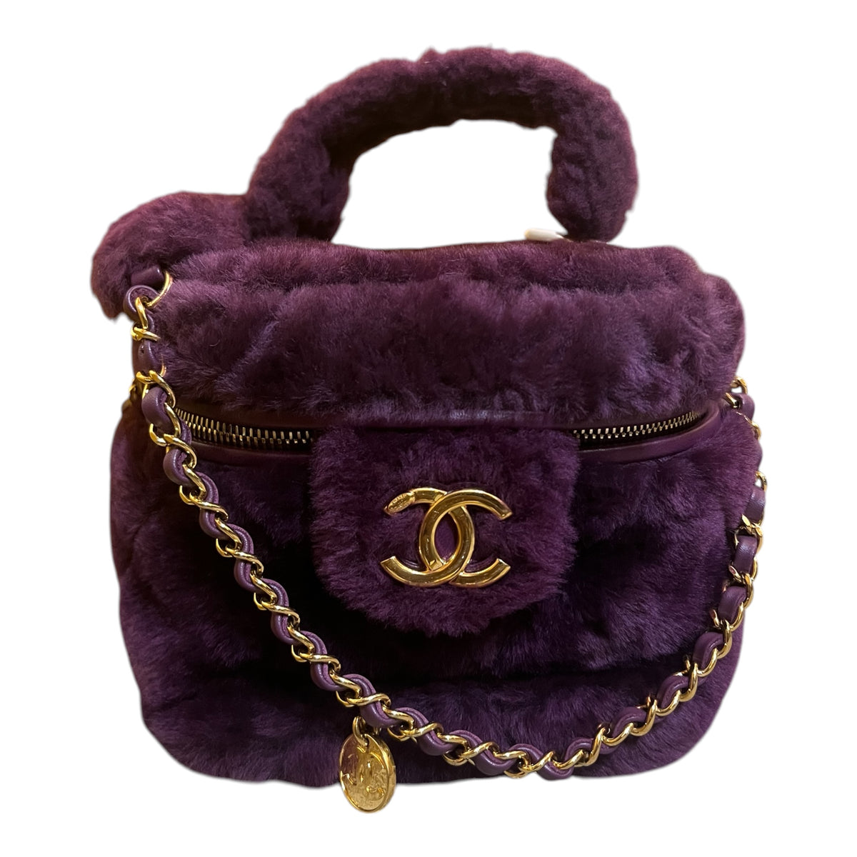 2021 Chanel Handbag Small Quilted Shearling Vanity Case