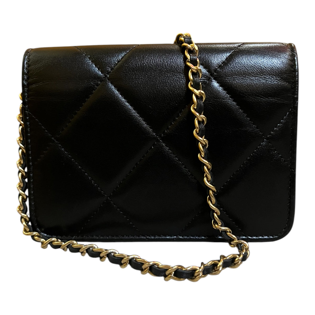 2021 Quilted Calfskin and Strass Flap Clutch with Chain