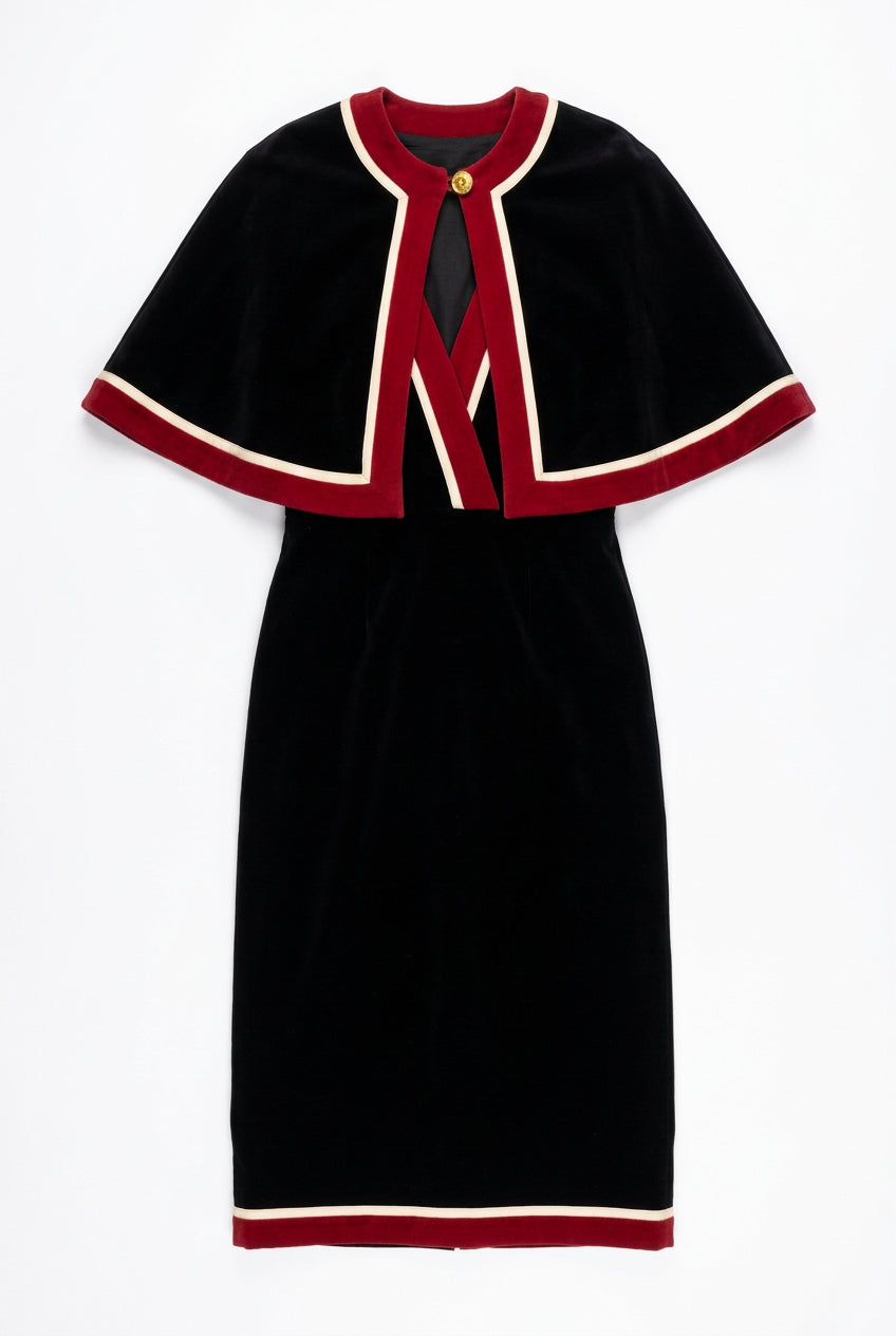 Gucci Black Marmont Cape-Overlay Midi Dress with Contrast Trim – Size M