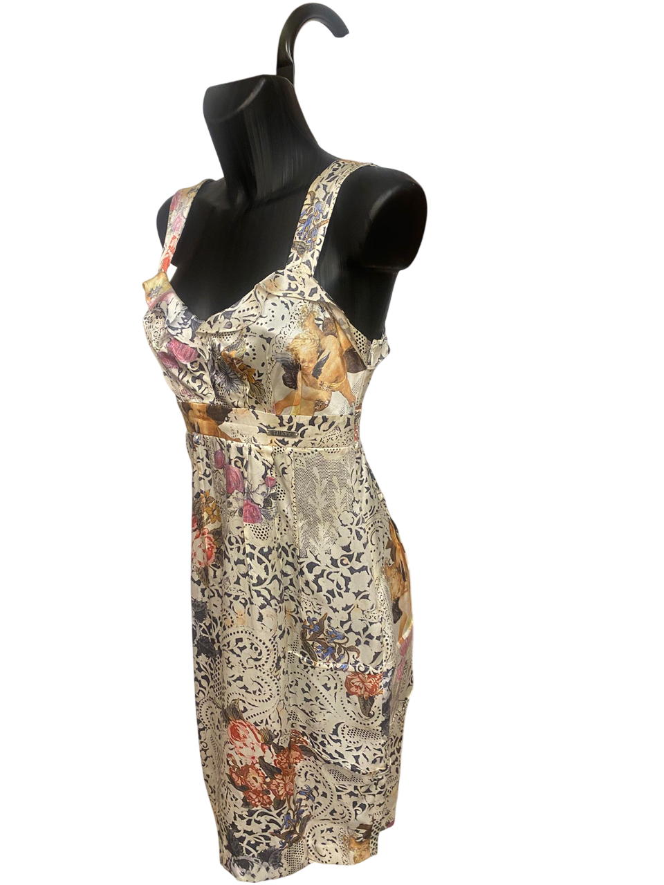 John Galliano Silk Dress with Cherubs, Angels and Flower Print
