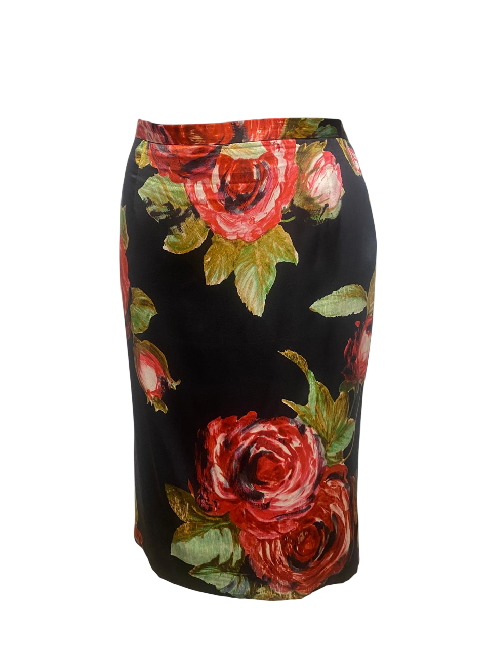 Dolce & Gabbana Black Flowers Print Silk Skirt