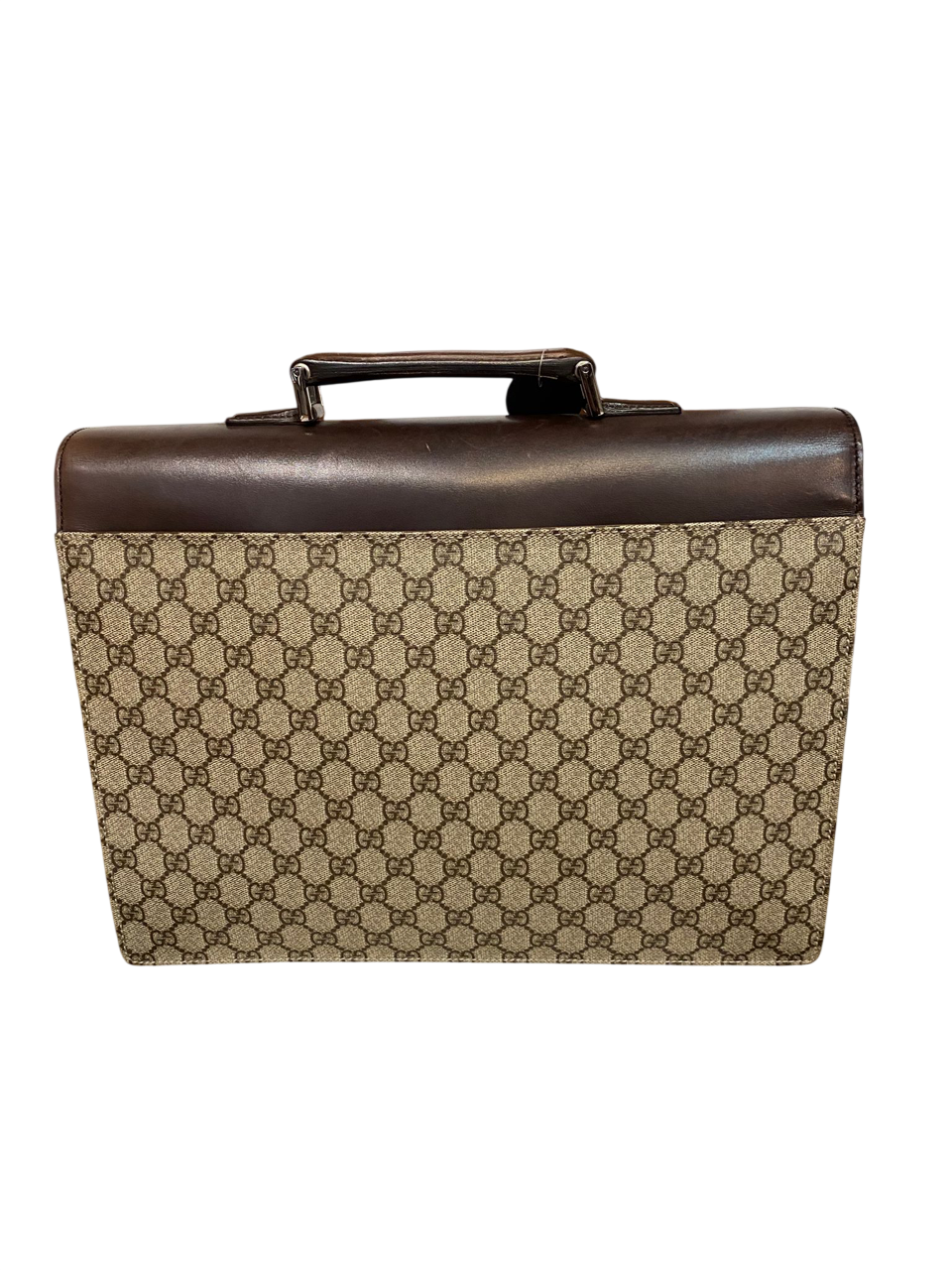 Gucci Business Case in GG Supreme Canvas and Brown Leather