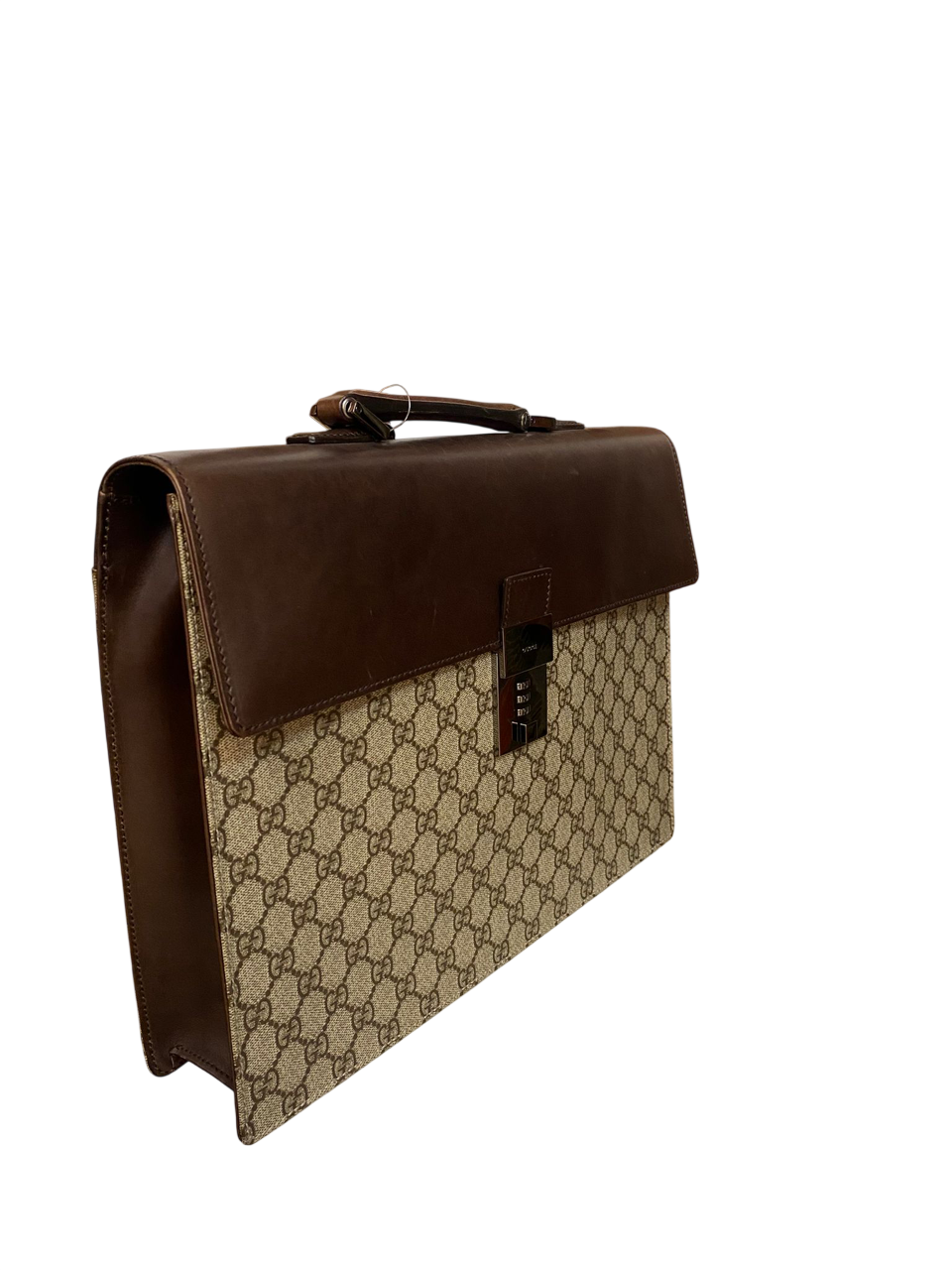 Gucci Business Case in GG Supreme Canvas and Brown Leather