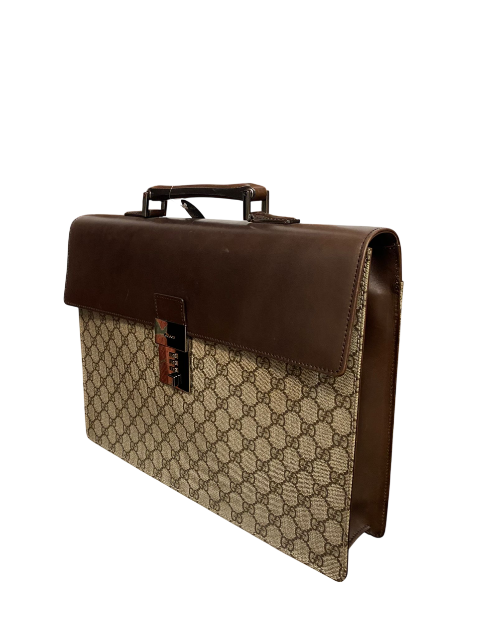 Gucci Business Case in GG Supreme Canvas and Brown Leather
