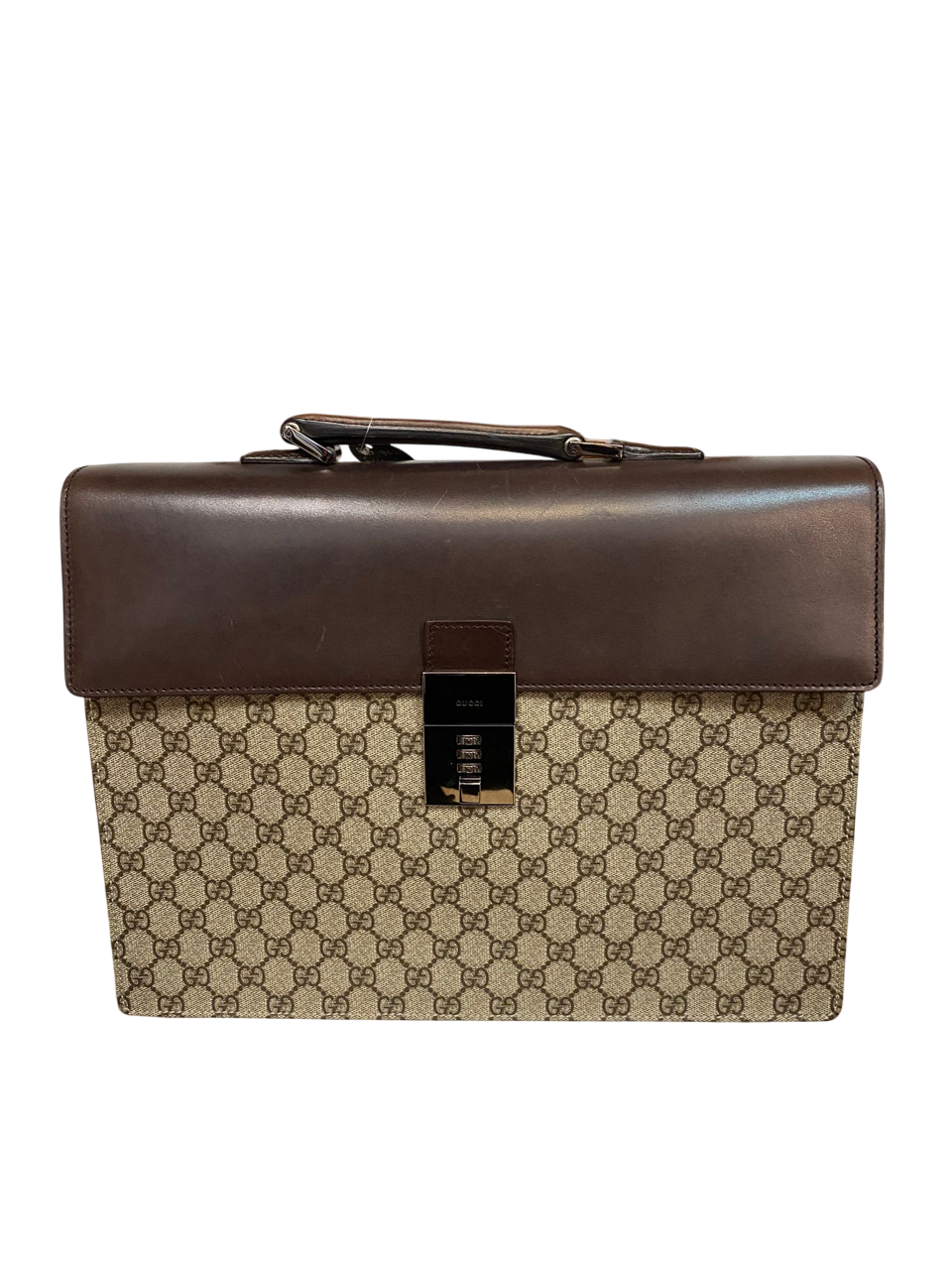 Gucci Business Case in GG Supreme Canvas and Brown Leather