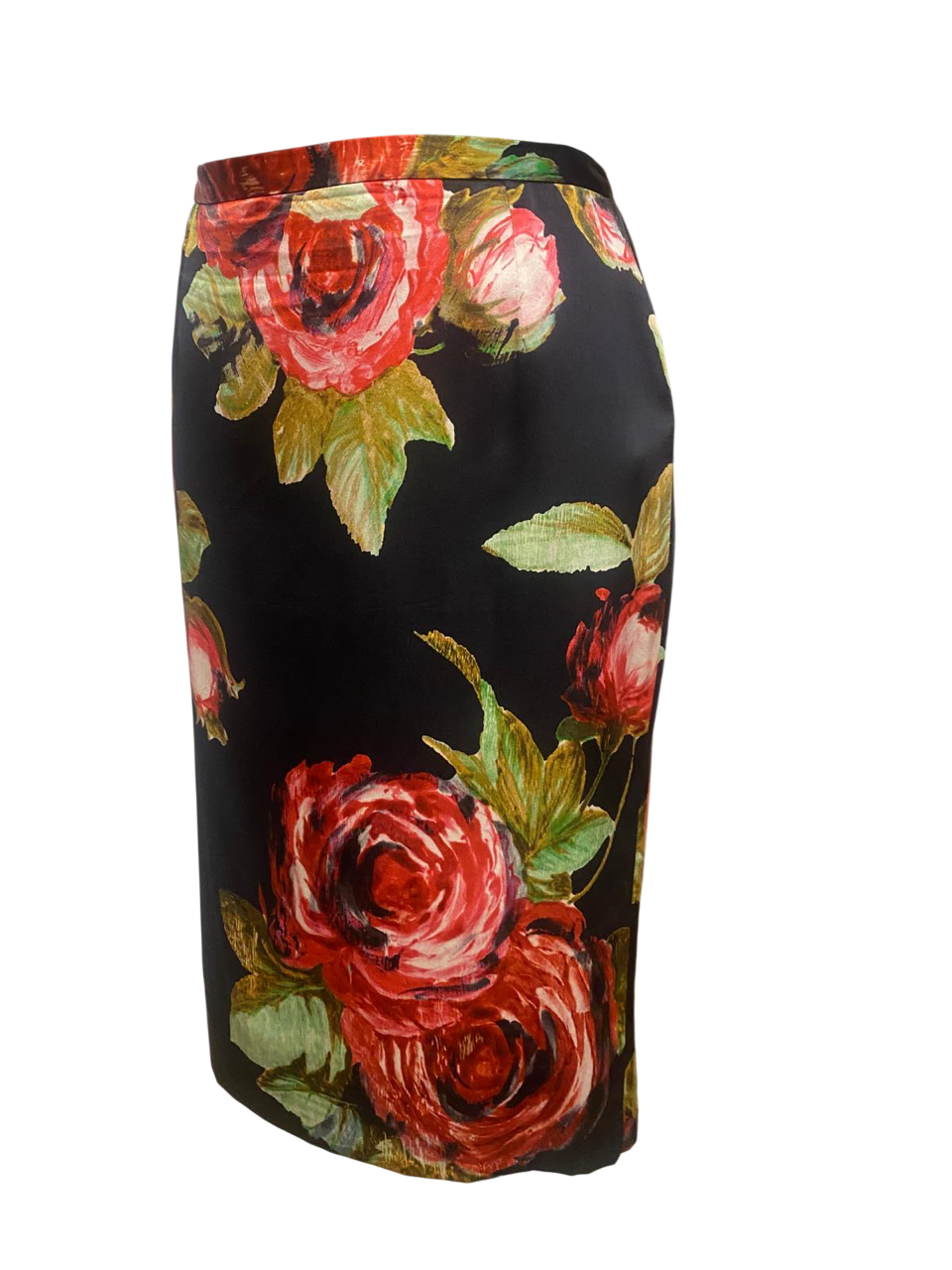 Dolce & Gabbana Black Flowers Print Silk Skirt
