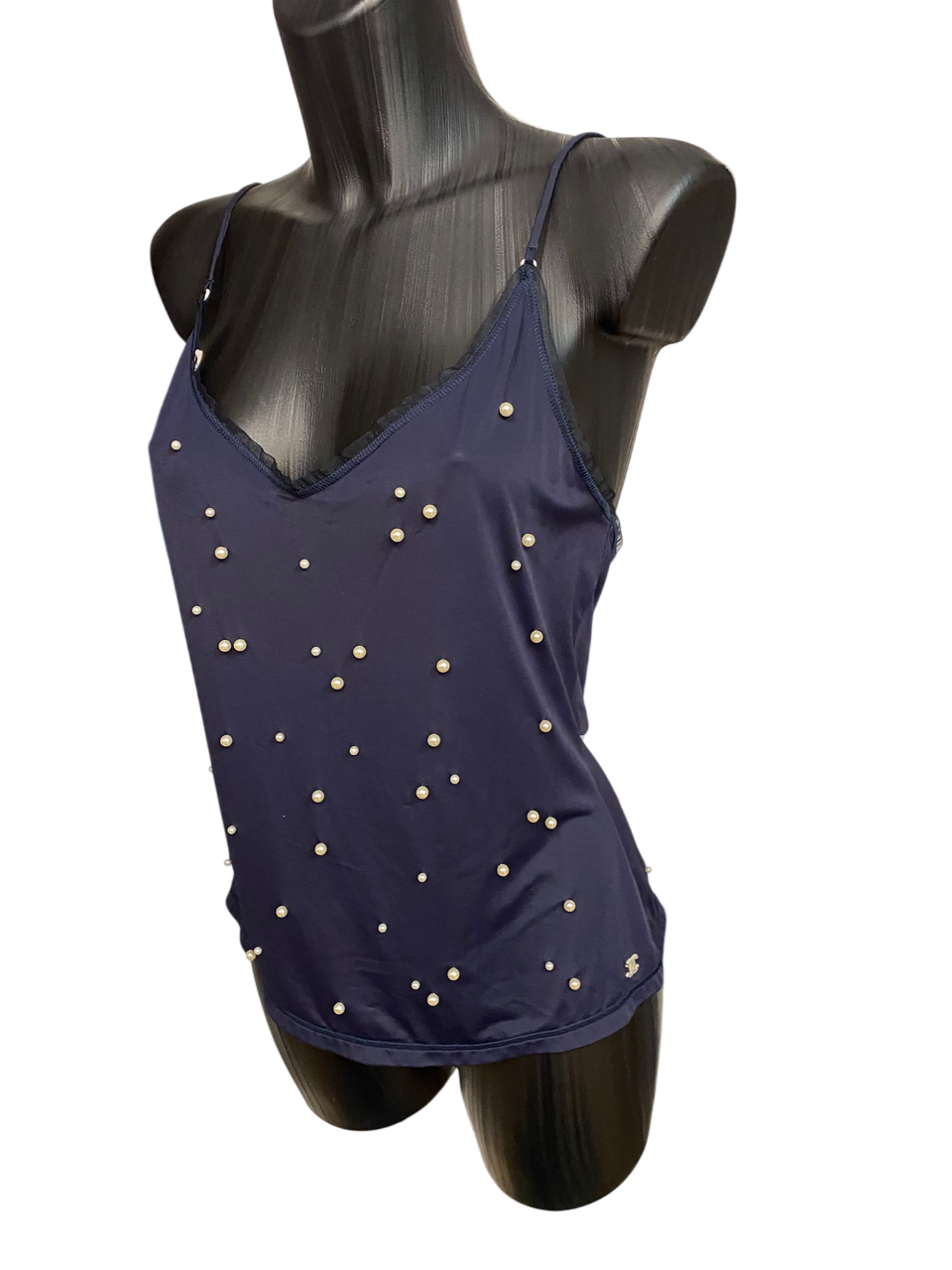 Chanel Blue Top with Pearls